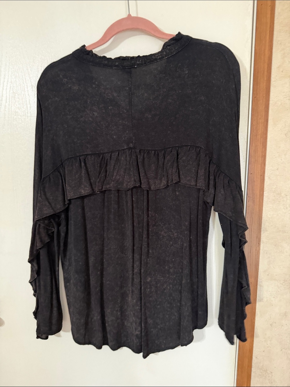 Umgee Washed Black Ruffle Button-Front Blouse - Picture 6 of 6